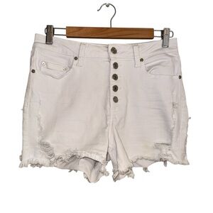 White Denim‎ Shorts Button Fly Distressed Frayed Hem Casual